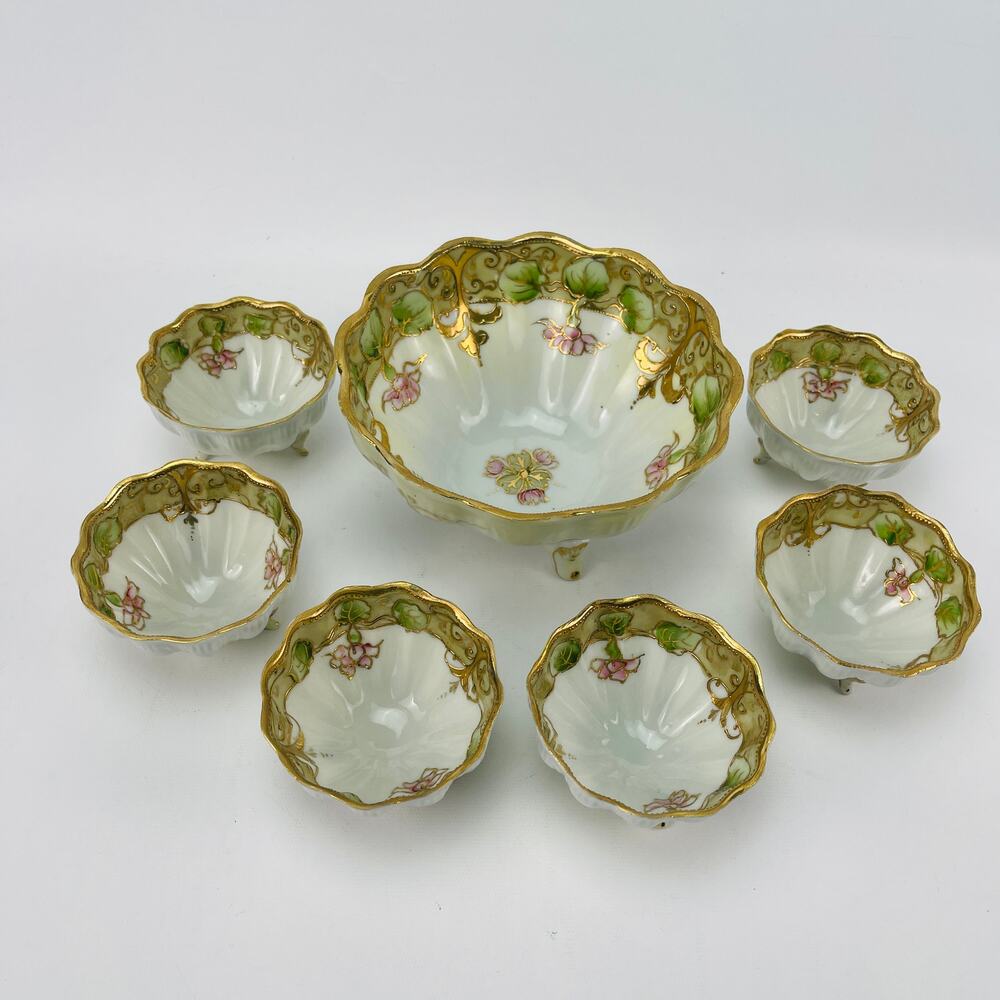 Antique Nippon Hand Painted 7 Piece Porcelain Berry Bowl Set